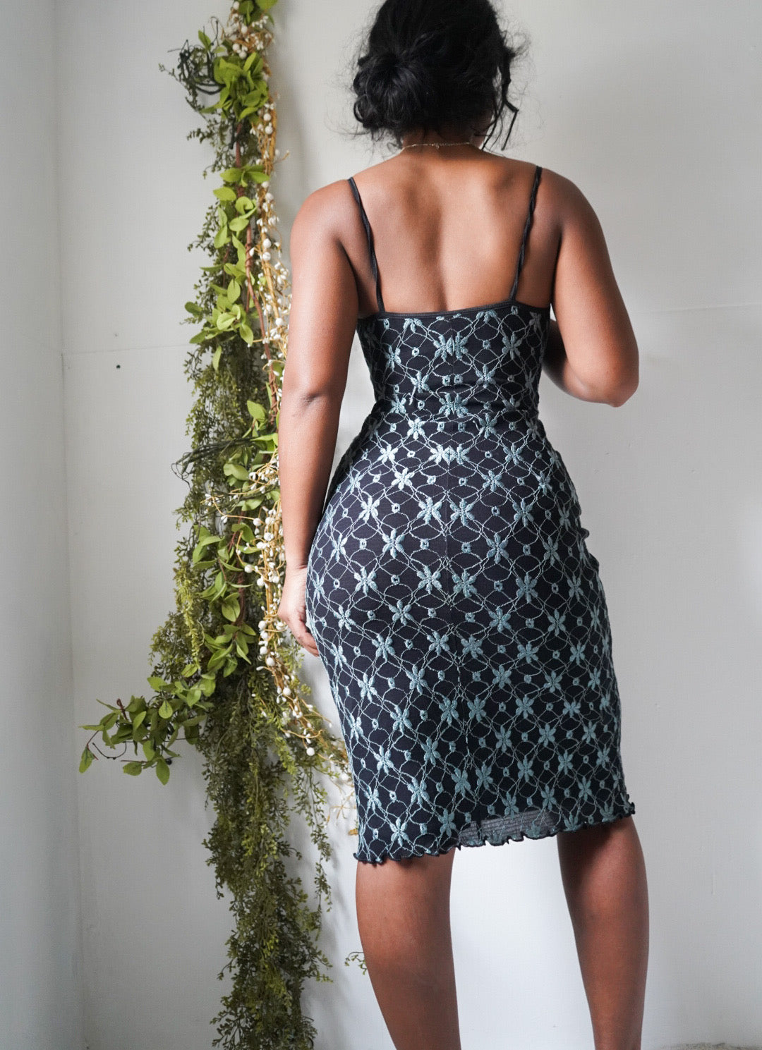 Y2K Embroidered Mesh Black Slip Dress