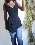 Y2K Black Elevated Basic Asymmetric Hem Top