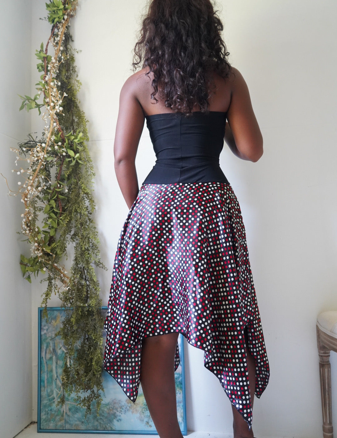 Y2K Black Strapless Polka Dot Dress