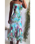 Y2K Colorful Turquoise Paisley Slip Dress