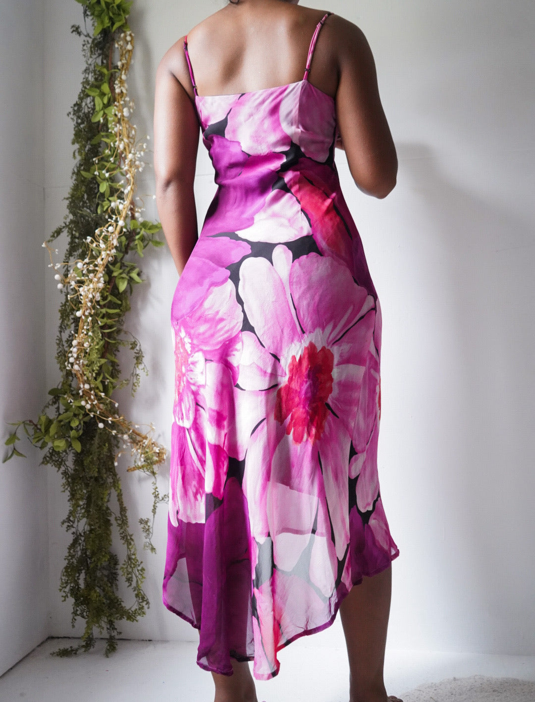 Pink Tropical Floral Midi Slip Dress
