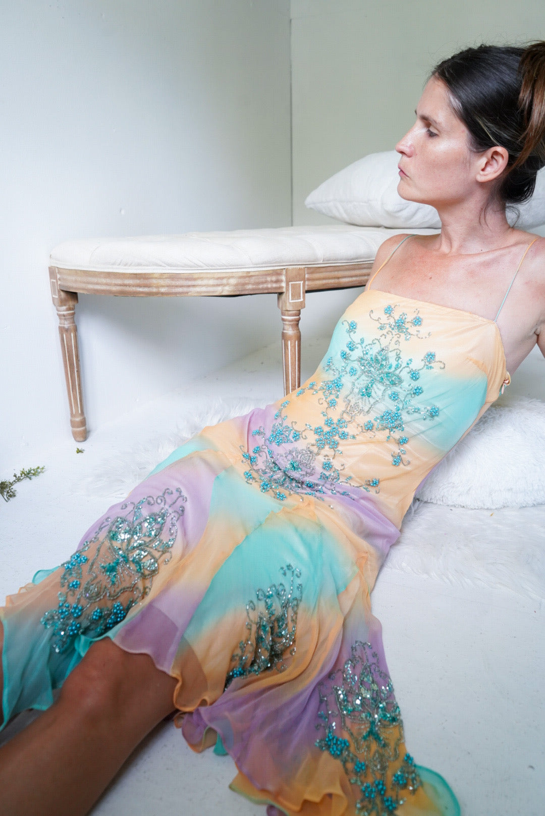 Rare Y2K Silk Fairy Beaded Midi Dress