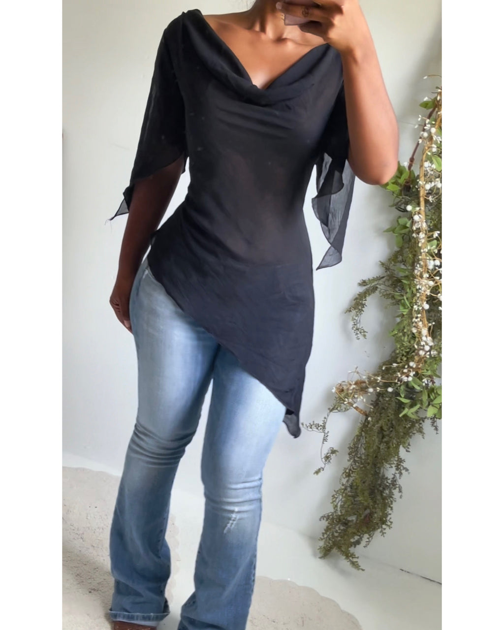 Vintage Y2K Black Asymmetric Fairy Top