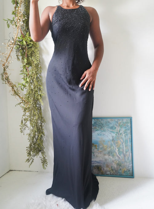 Y2K Black Bead Detail Evening Dress