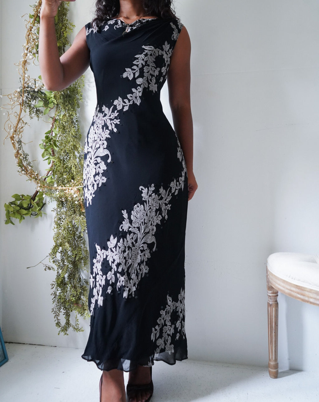Y2K Floral Cowled Boat Neck Dress