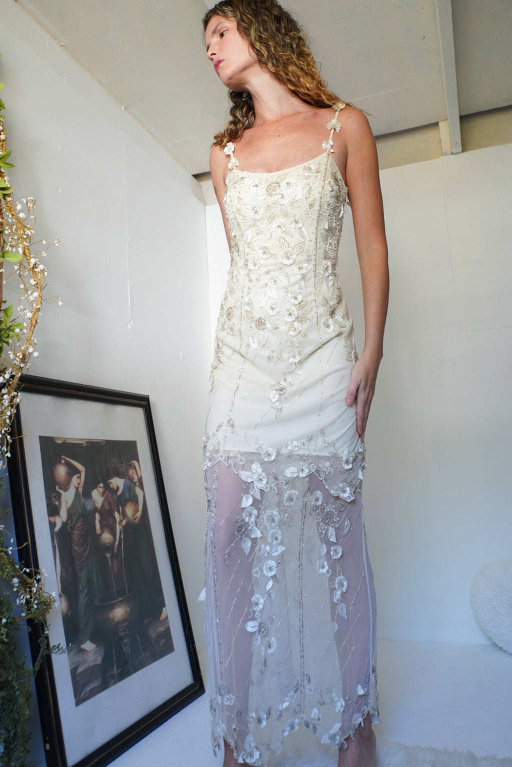 Y2k Floral Appliqué Beaded Wedding Dress
