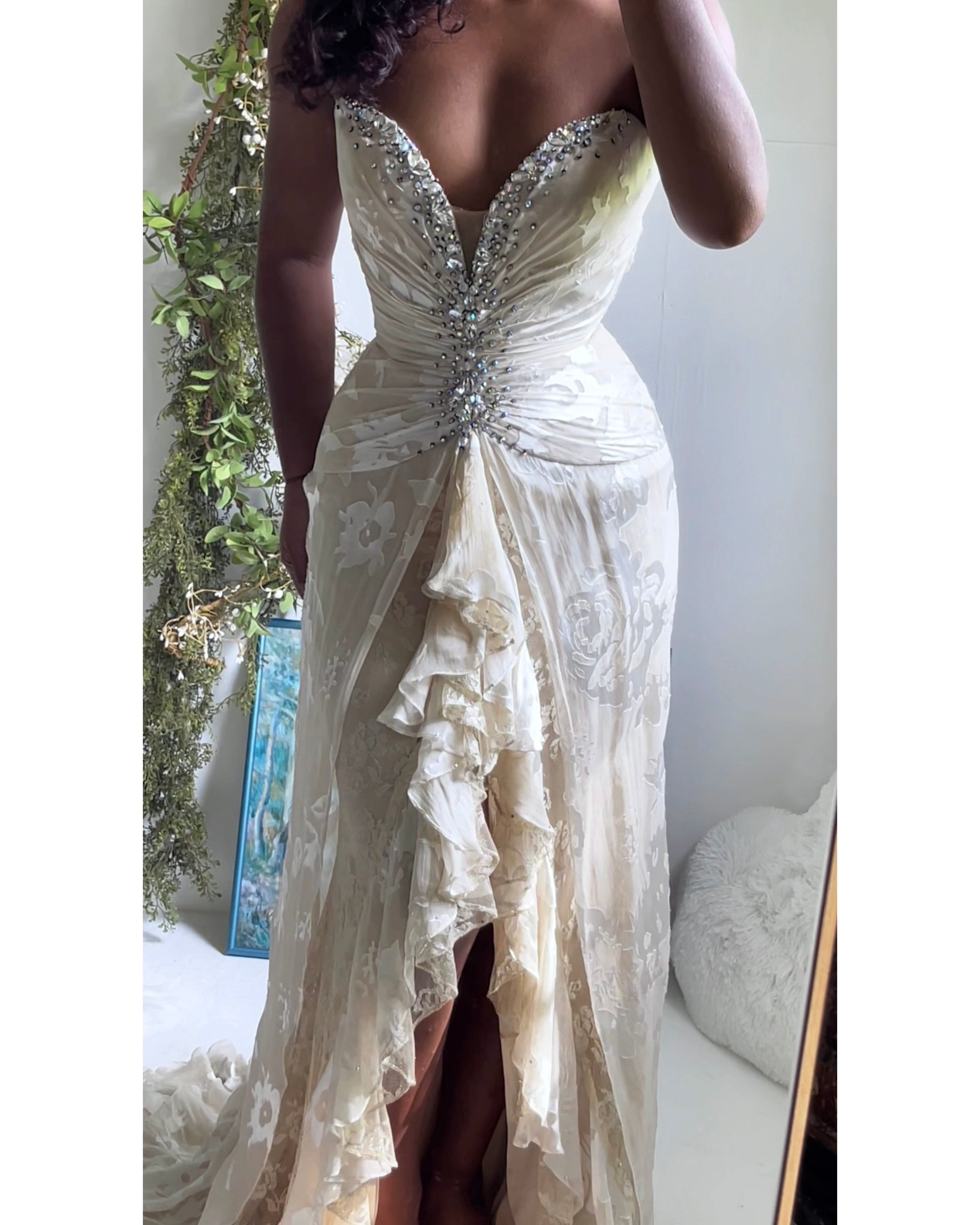 Vintage Y2K Silk Cream Burnout Corset Gown