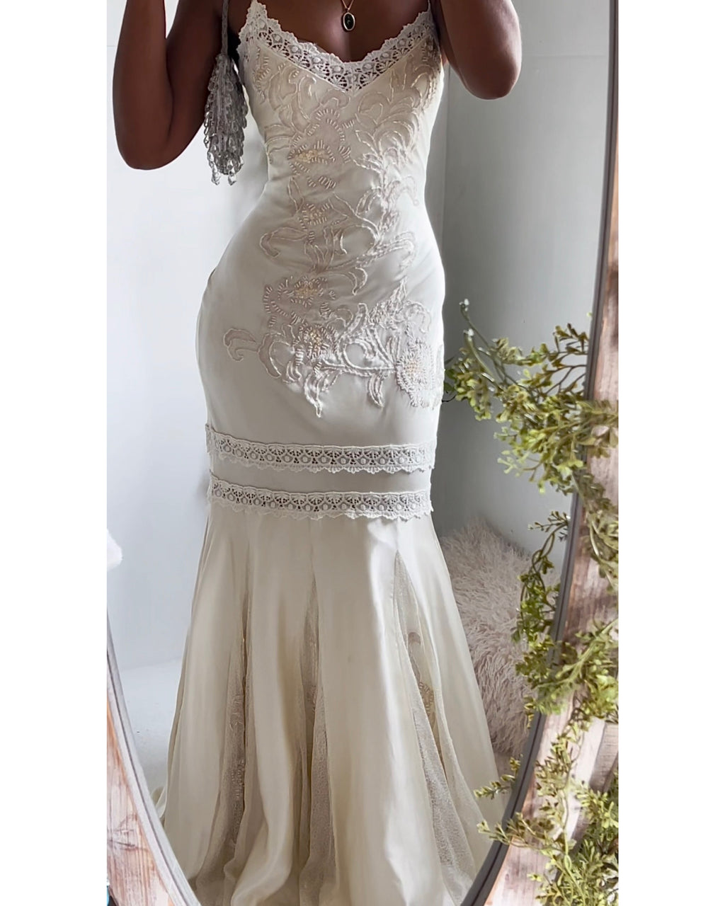Rare Vintage Sue Wong Ivory Beaded Silk Gown