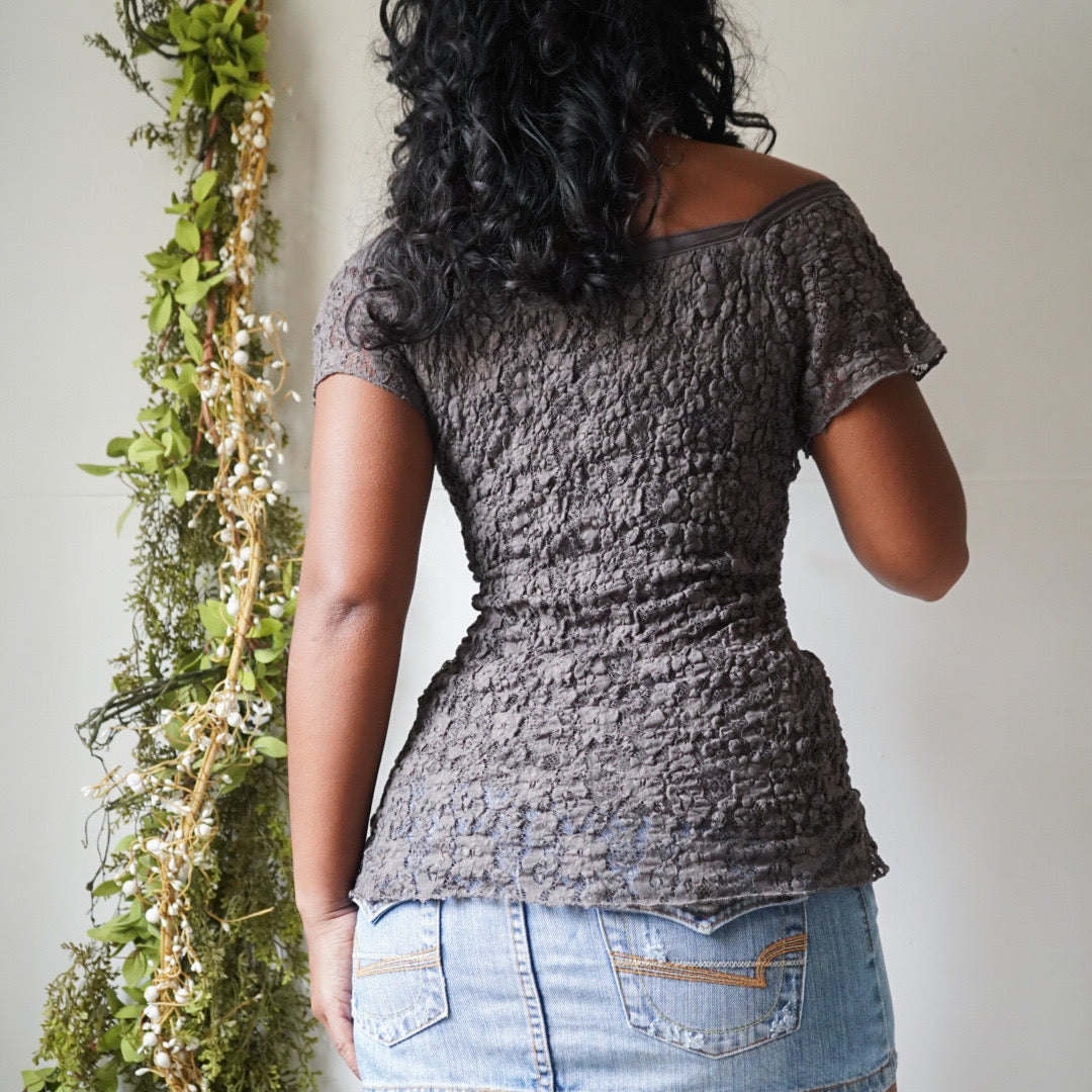 Y2K Off The Shoulder Textured Lace Top