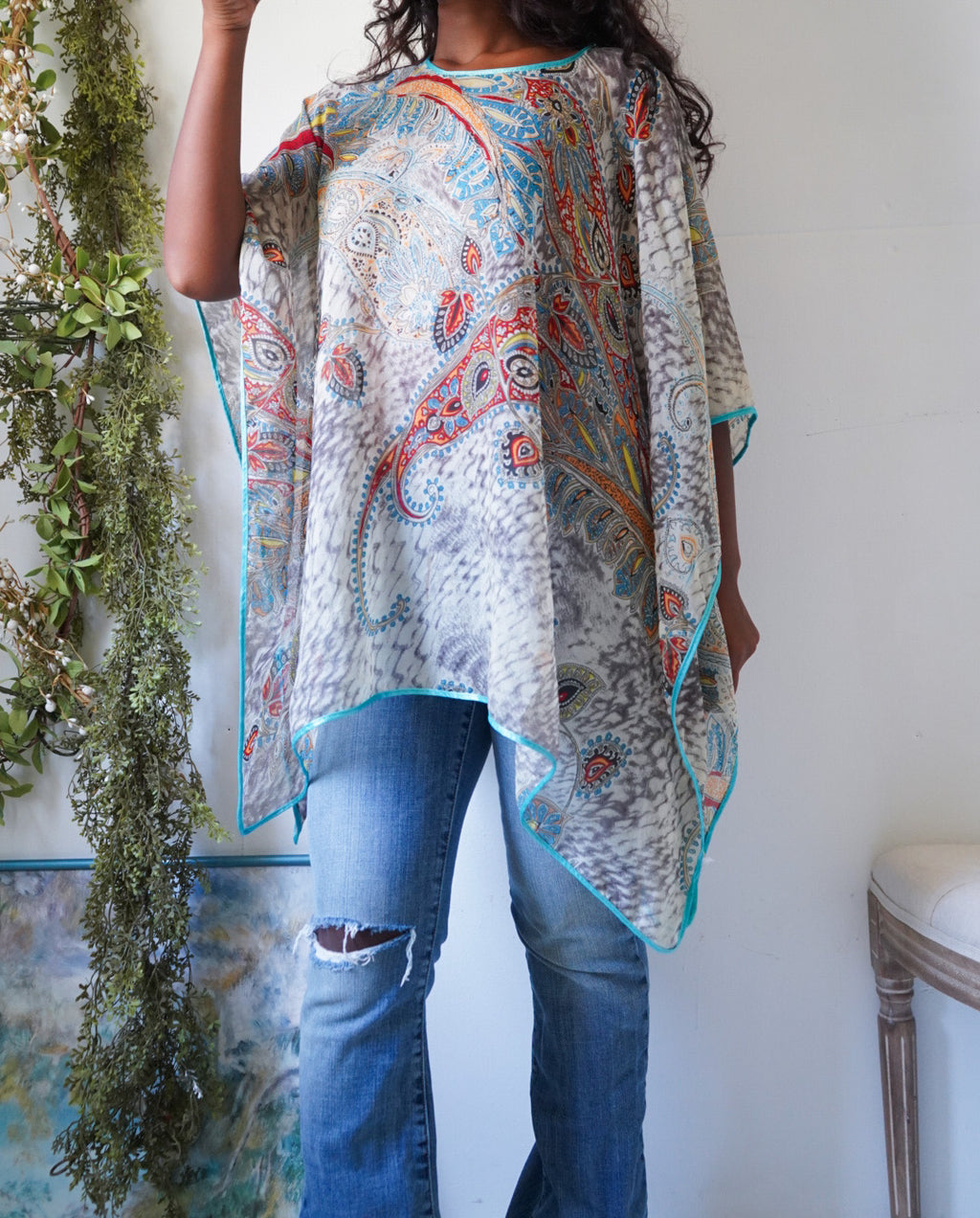 Y2K Paisley Print Poncho