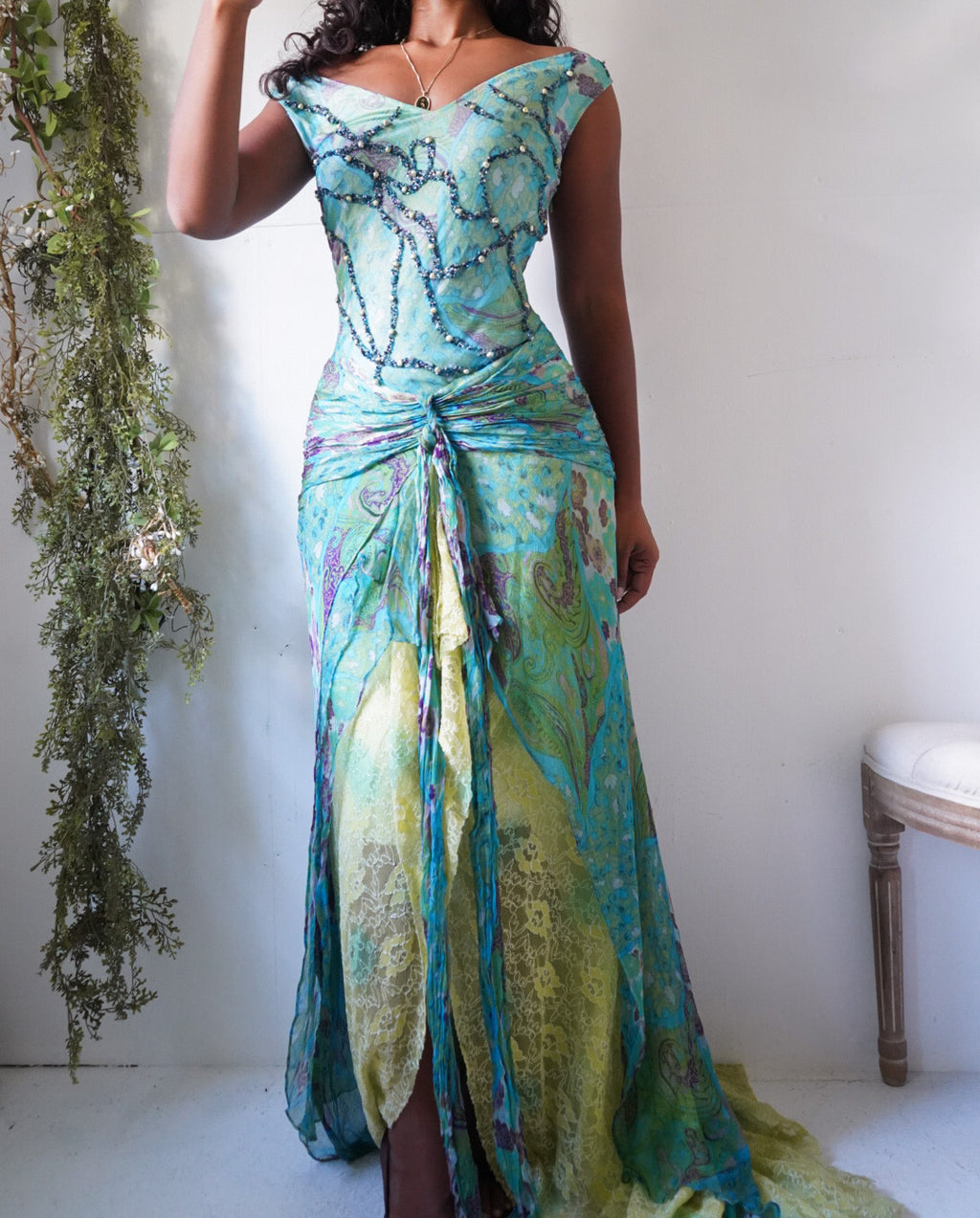 Y2K Paisley Silk Mermaid Gown