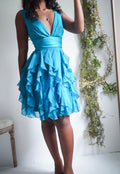 Y2K Turquoise Ruffle Hem Mini Dress