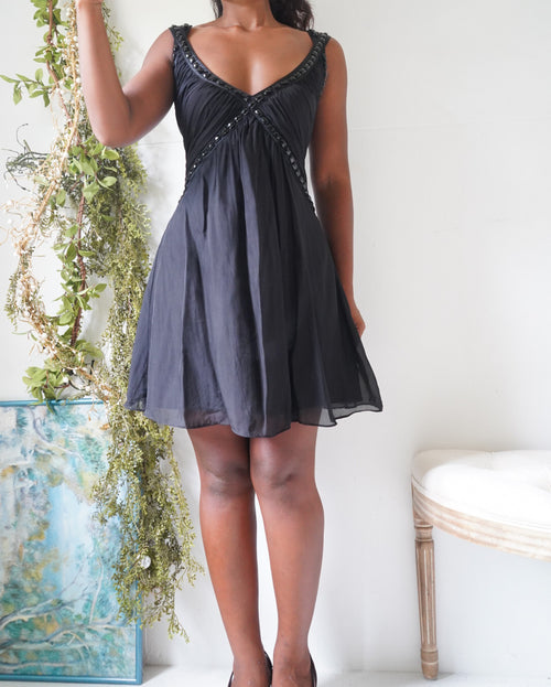 Y2K Silk Little Black Babydoll Dress