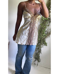 Rare Y2K Beige Crinkle Satin Boho Fairy Cami