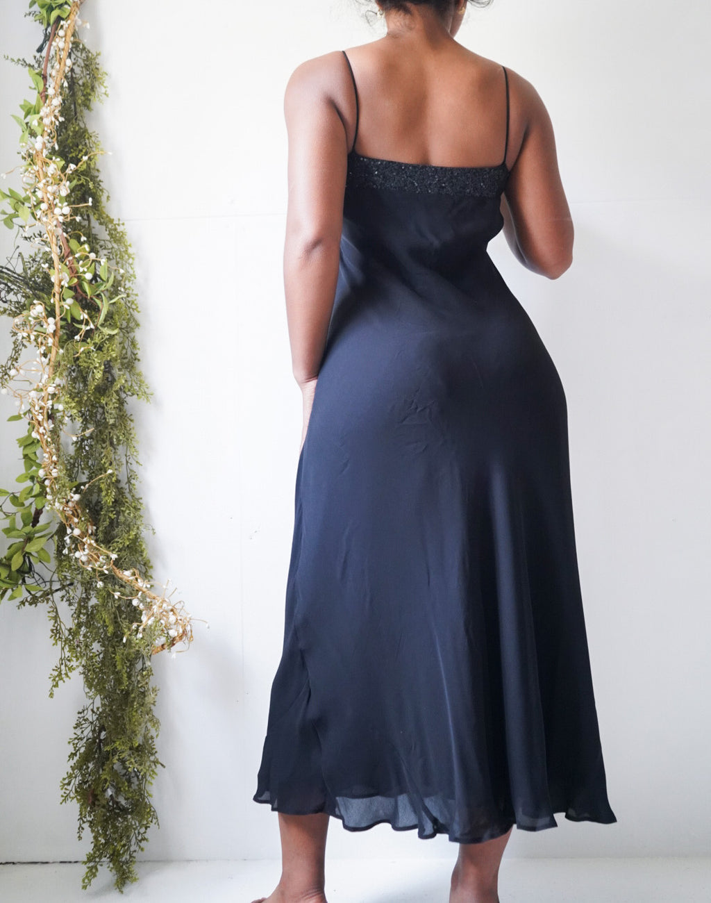 Vintage 90’s Staple Silk Sequin Neckline Midi Dress