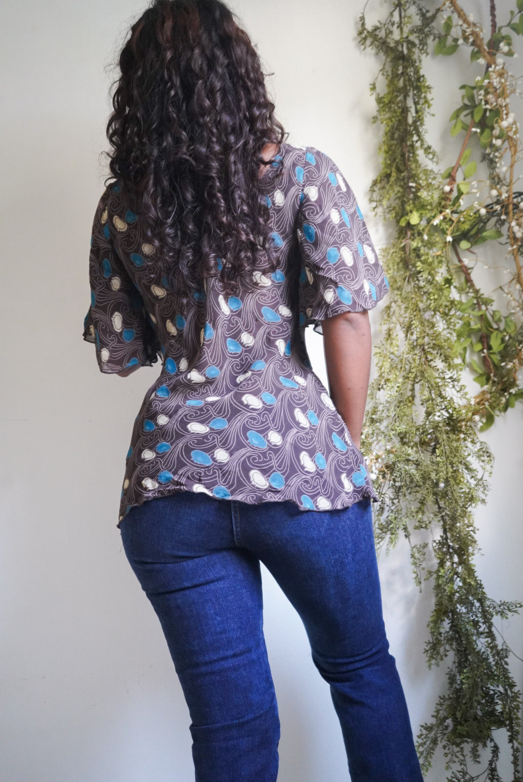 Y2K Abstract Boho Half Sleeve Top