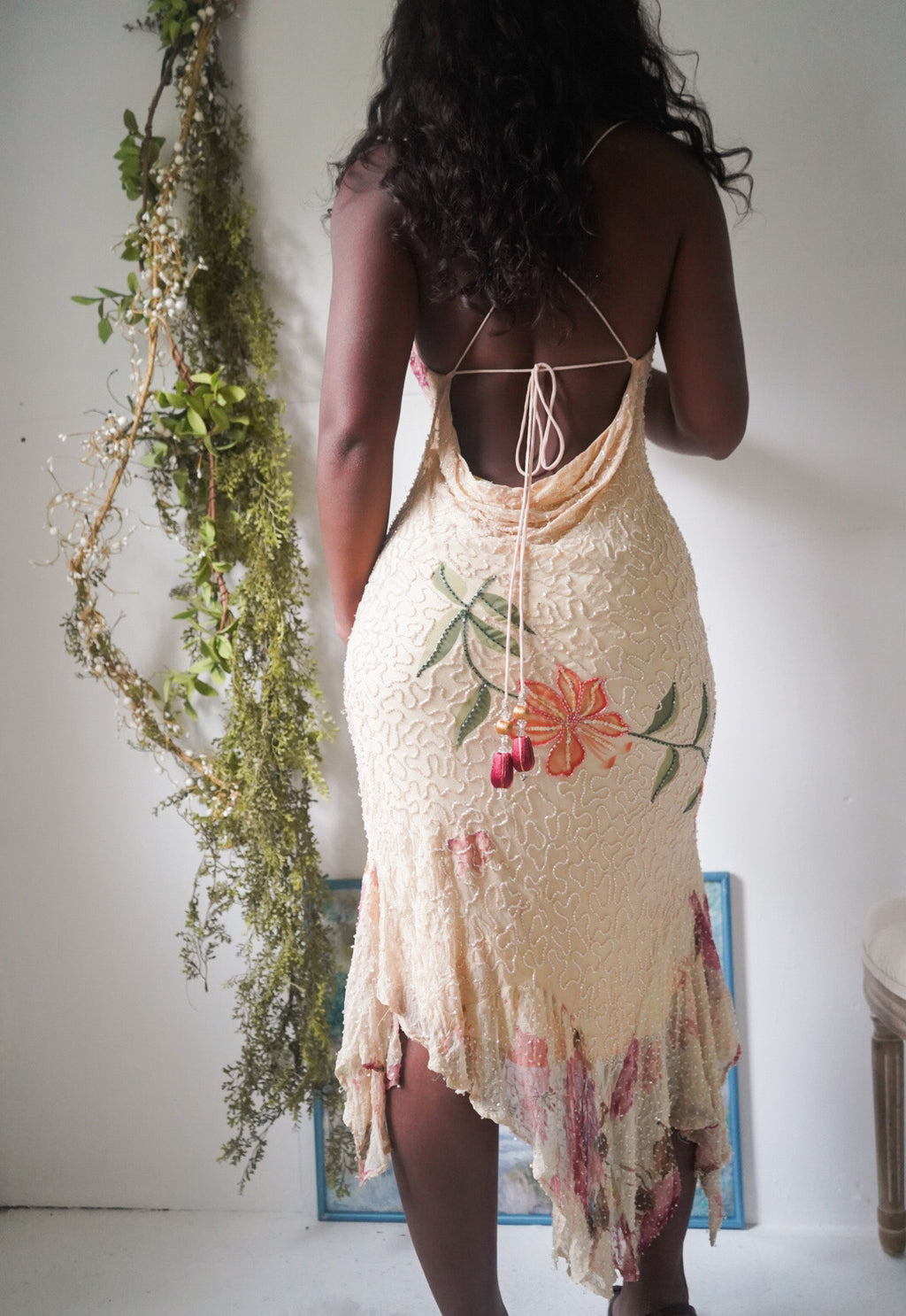 Y2K Reworked Romantic Rose Beaded Silk Dress