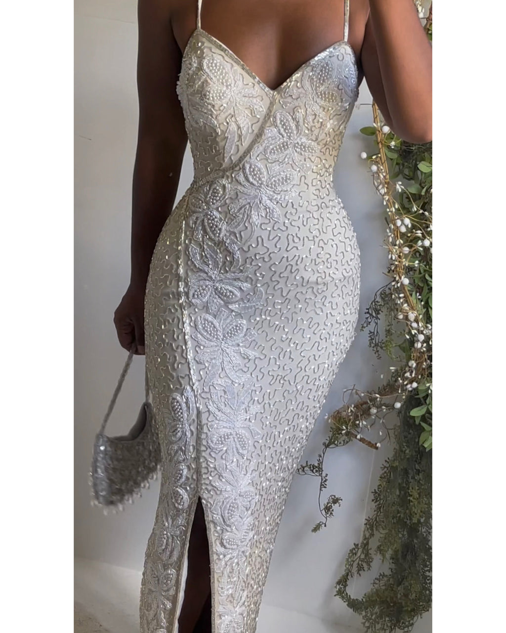 Rare Vintage 90’s Heavily Beaded Ivory Pearl Gown