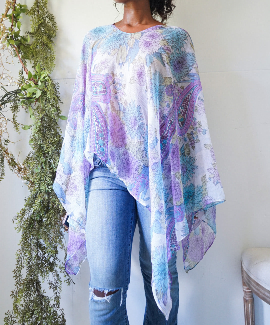 Y2K Romantic Paisley Poncho