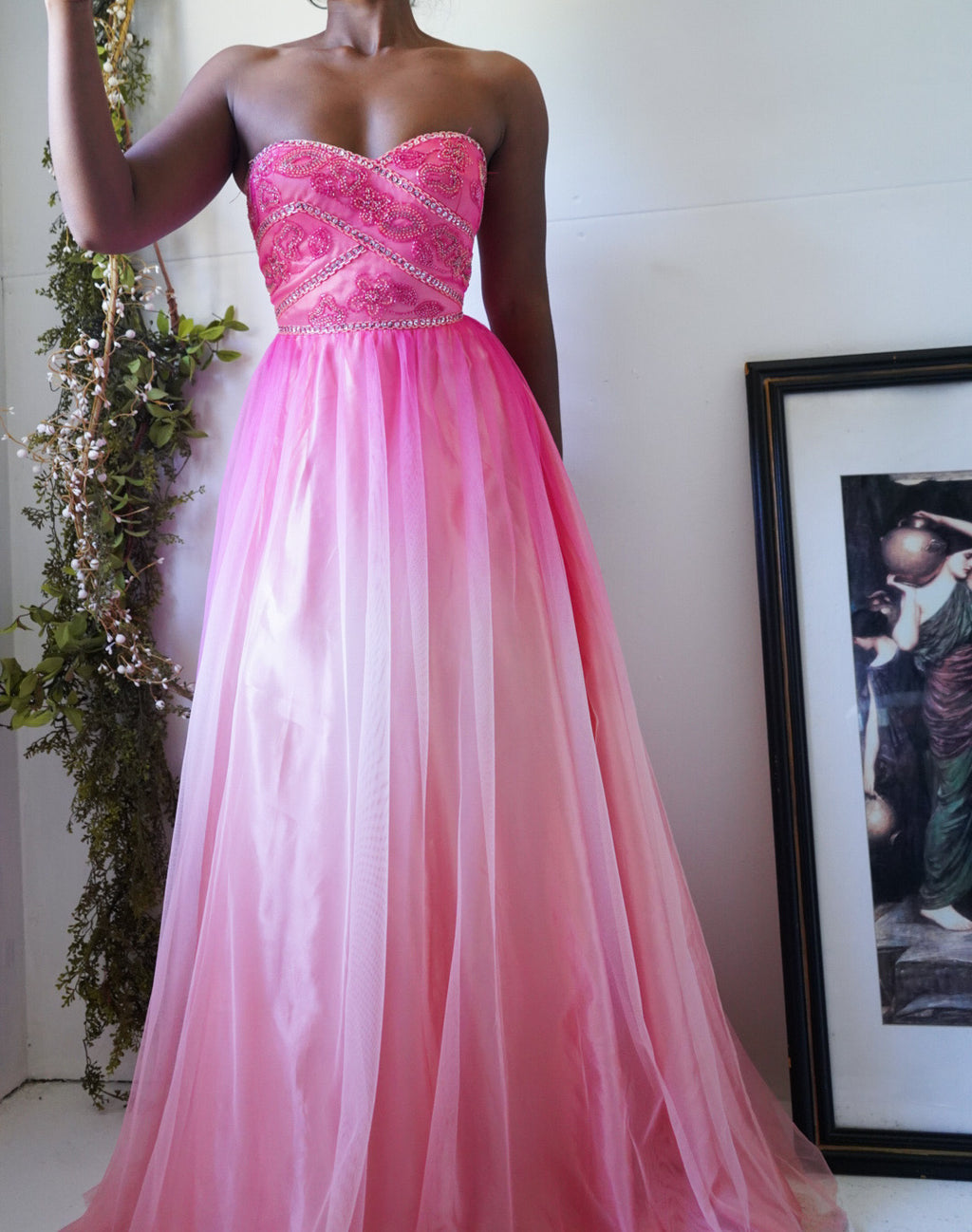 Y2K Peach and Pink Ombre Strapless Gown