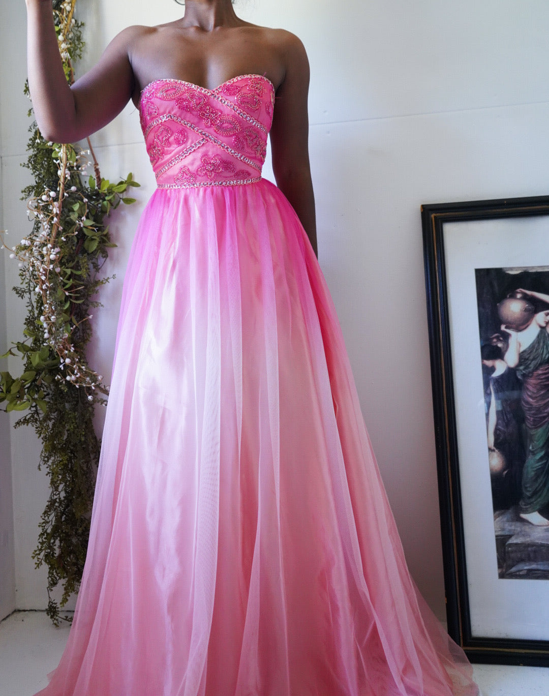 Y2K Peach and Pink Ombre Strapless Gown