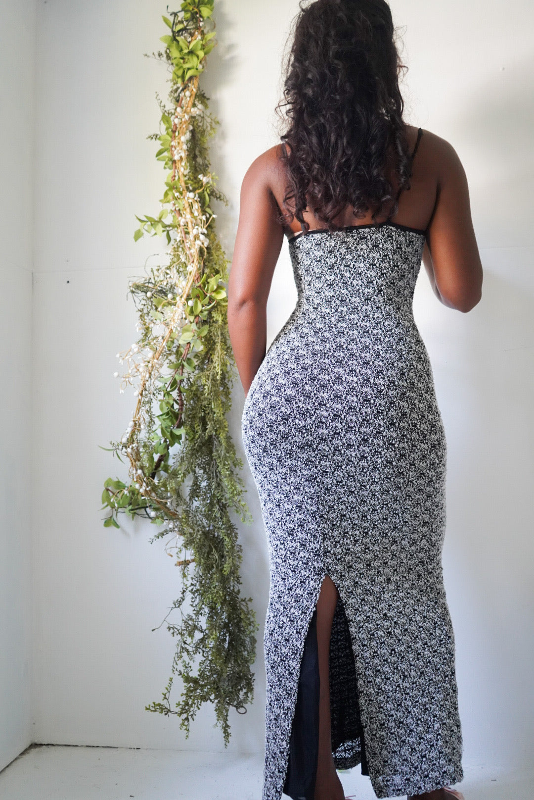 Y2K Monochrome Lace Knit Bodycon Maxi Dress