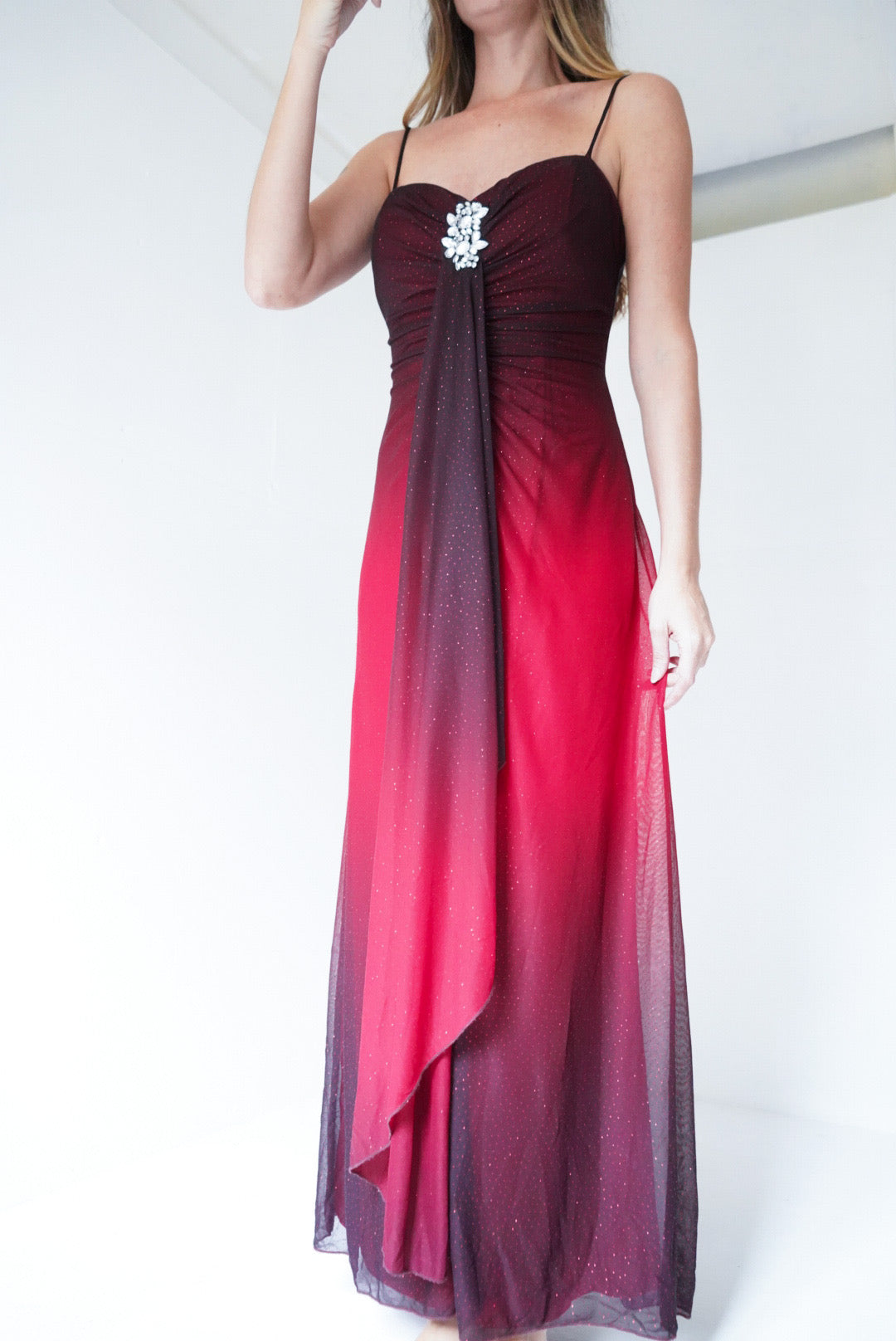 Y2K Red Ombre Glitter Gown