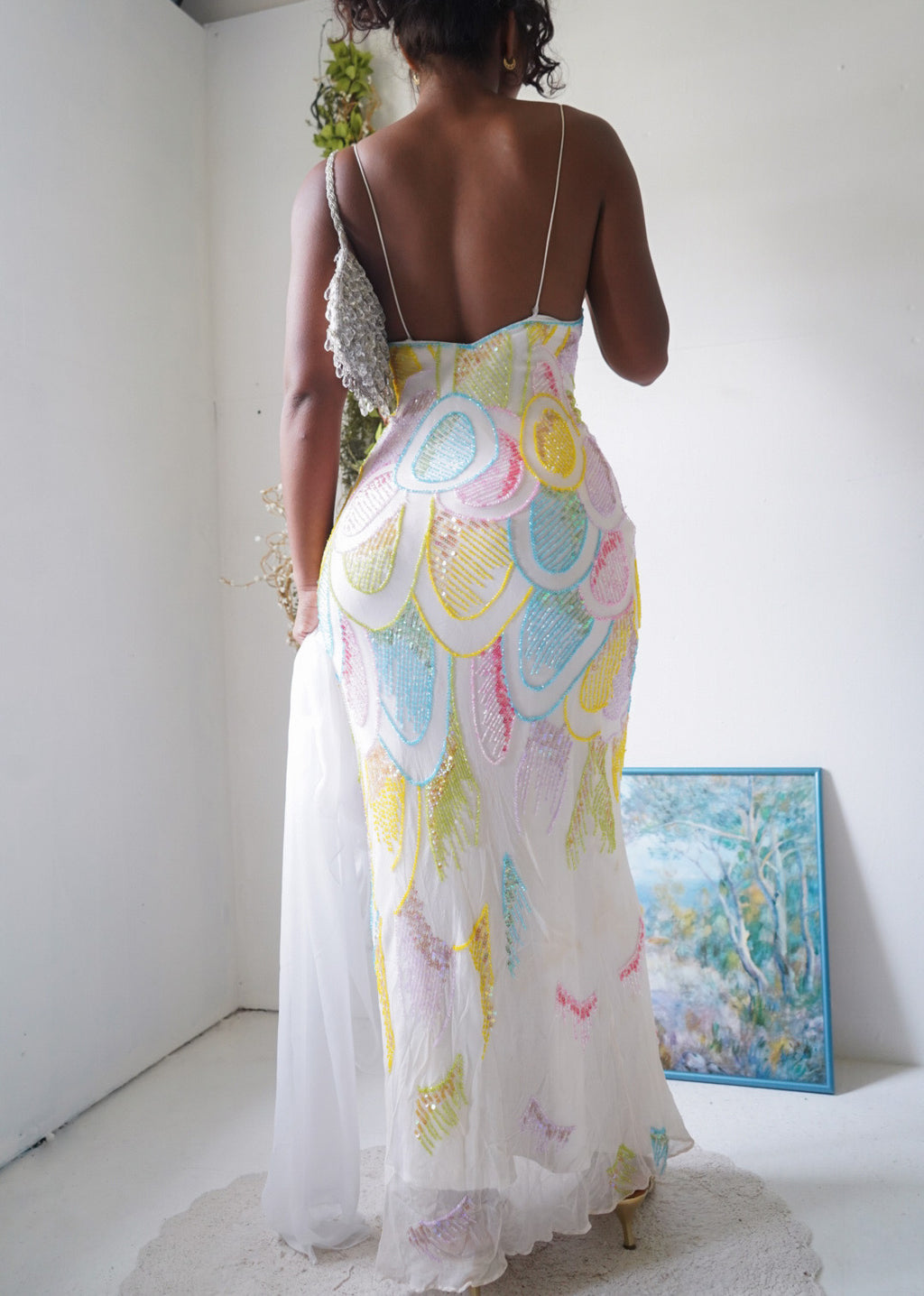 Rare Vintage Y2K Pastel Mermaid Silk Beaded Gown