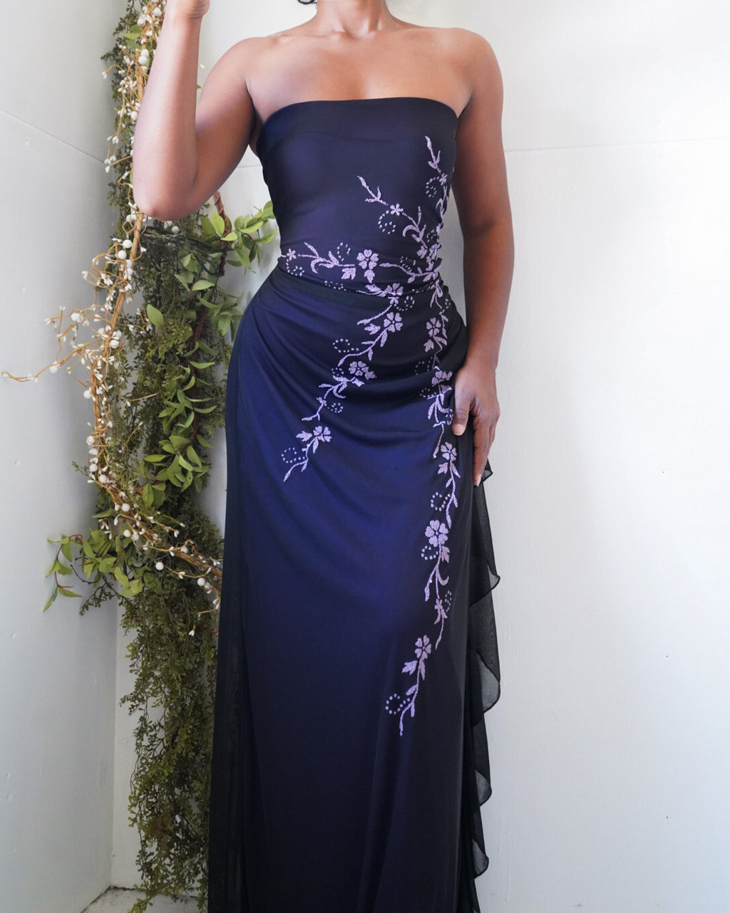 Y2K Purple and Black Layered Strapless Gown