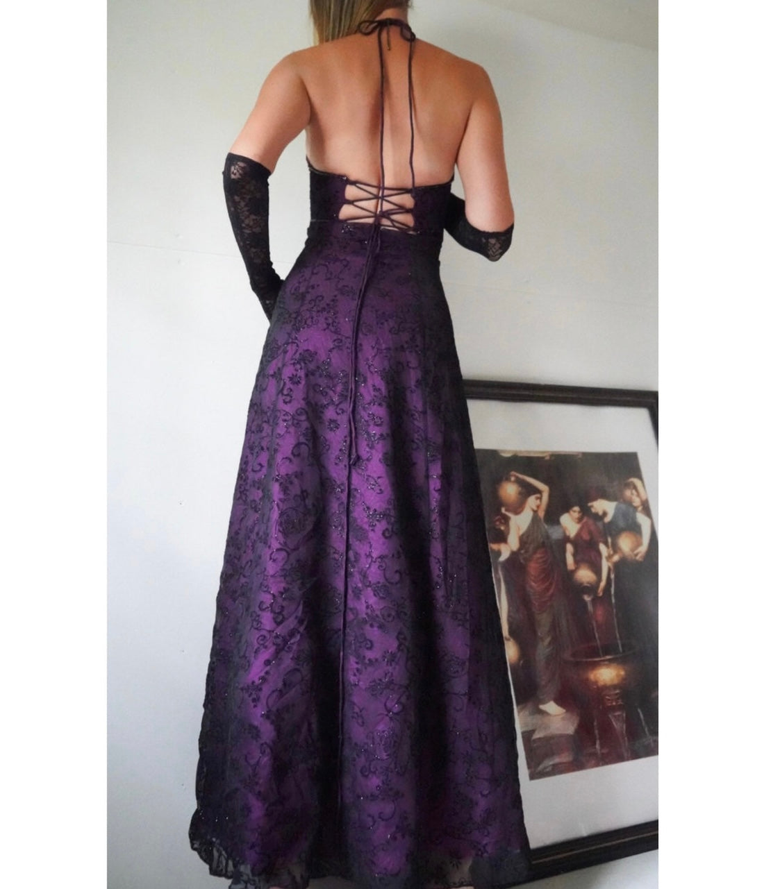 Purple and Black Layered Beaded Halter Gown (Made to Order)
