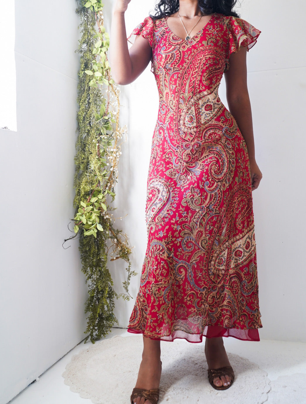 Vintage Y2K Red Paisley Boho Dress