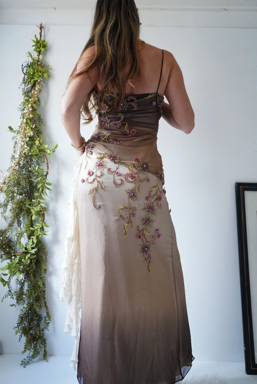 Y2k Ombre Silk Floral Bead Detail Fairy Gown