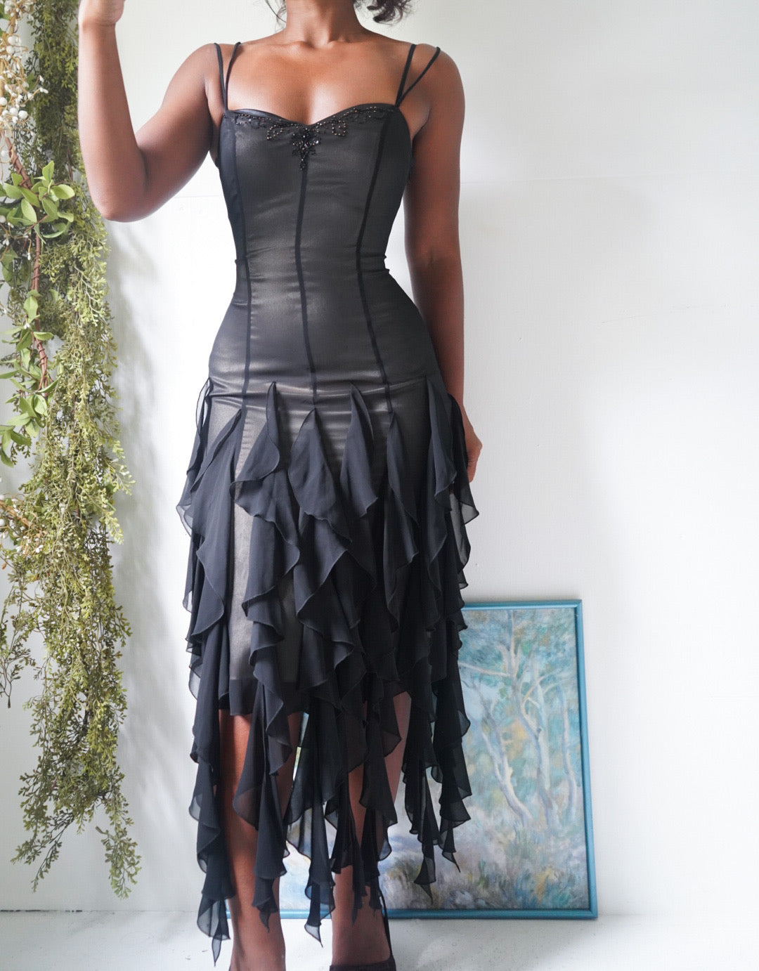 Y2K Jellyfish Hem Layered Black Evening Dress