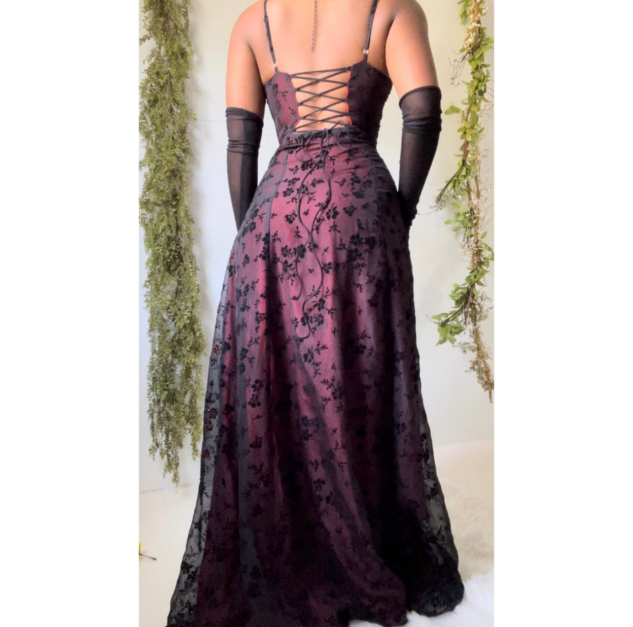 Black and Red Beaded Layered Gown