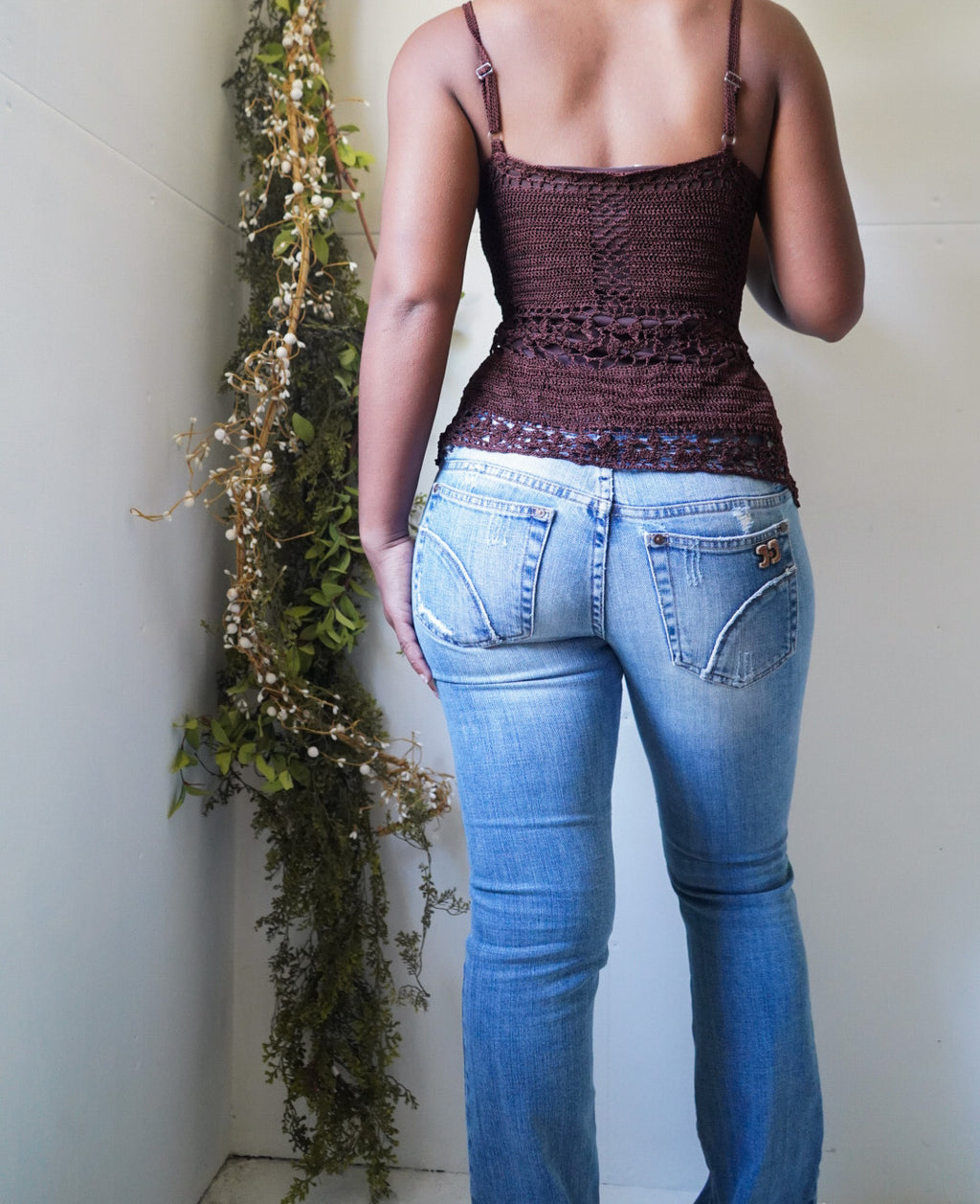 Vintage Y2K Brown Crochet Knit Cami