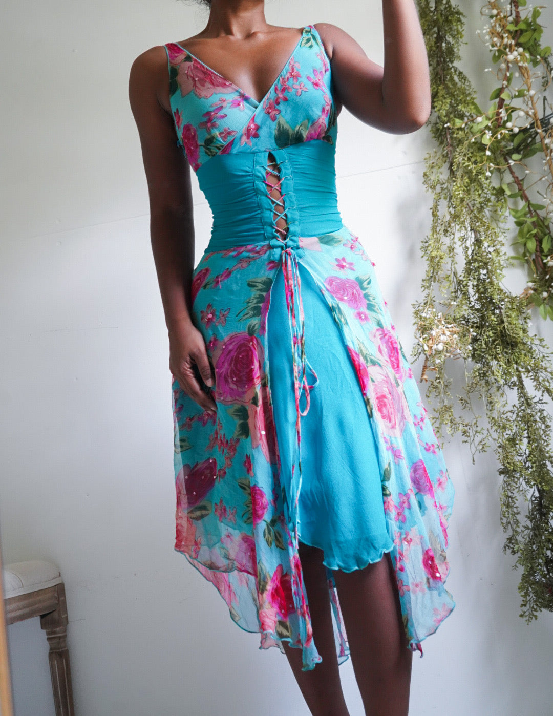 Rare Y2K Silk Floral Garden Fairy Dress