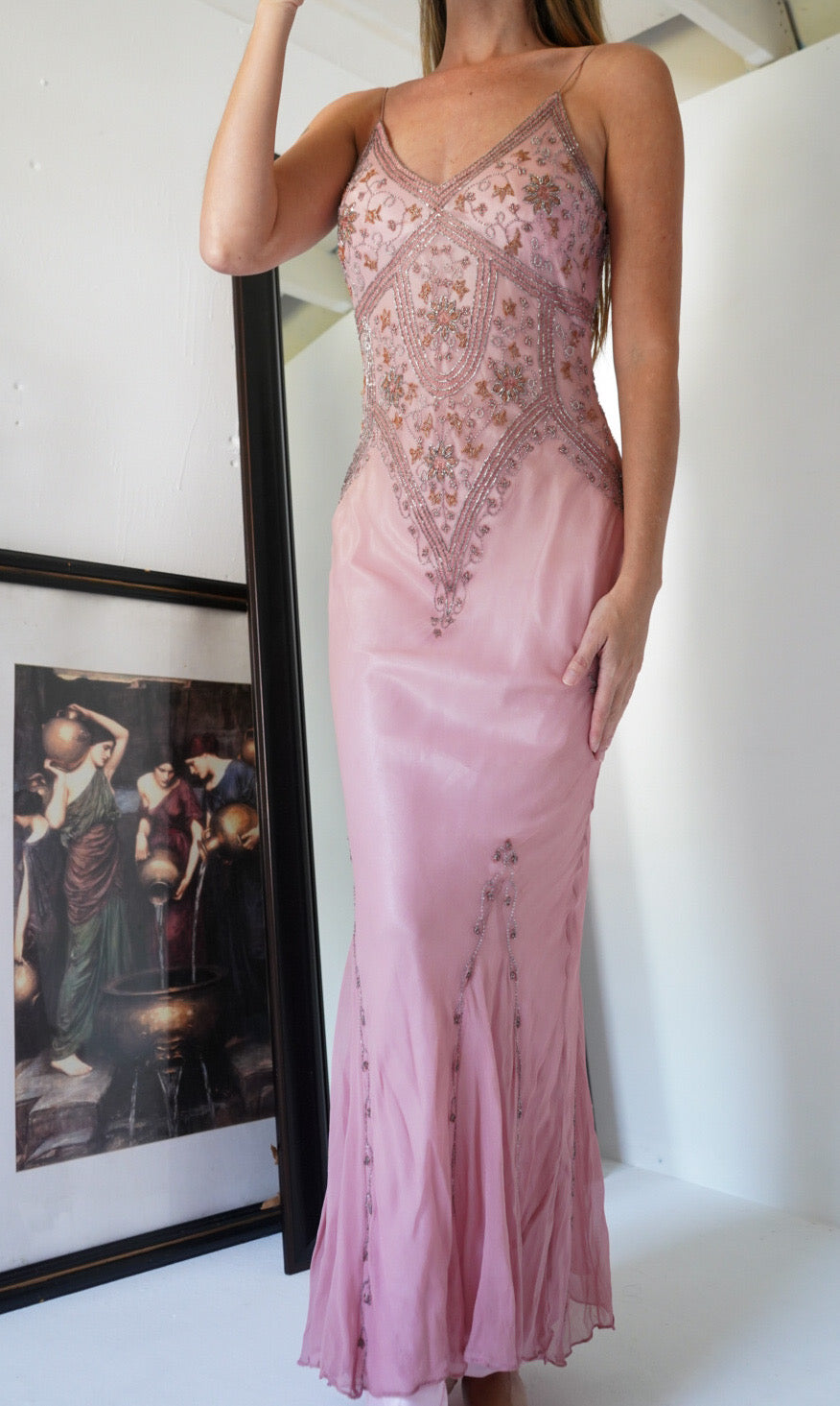 Y2k Light Mauve Beaded Gown
