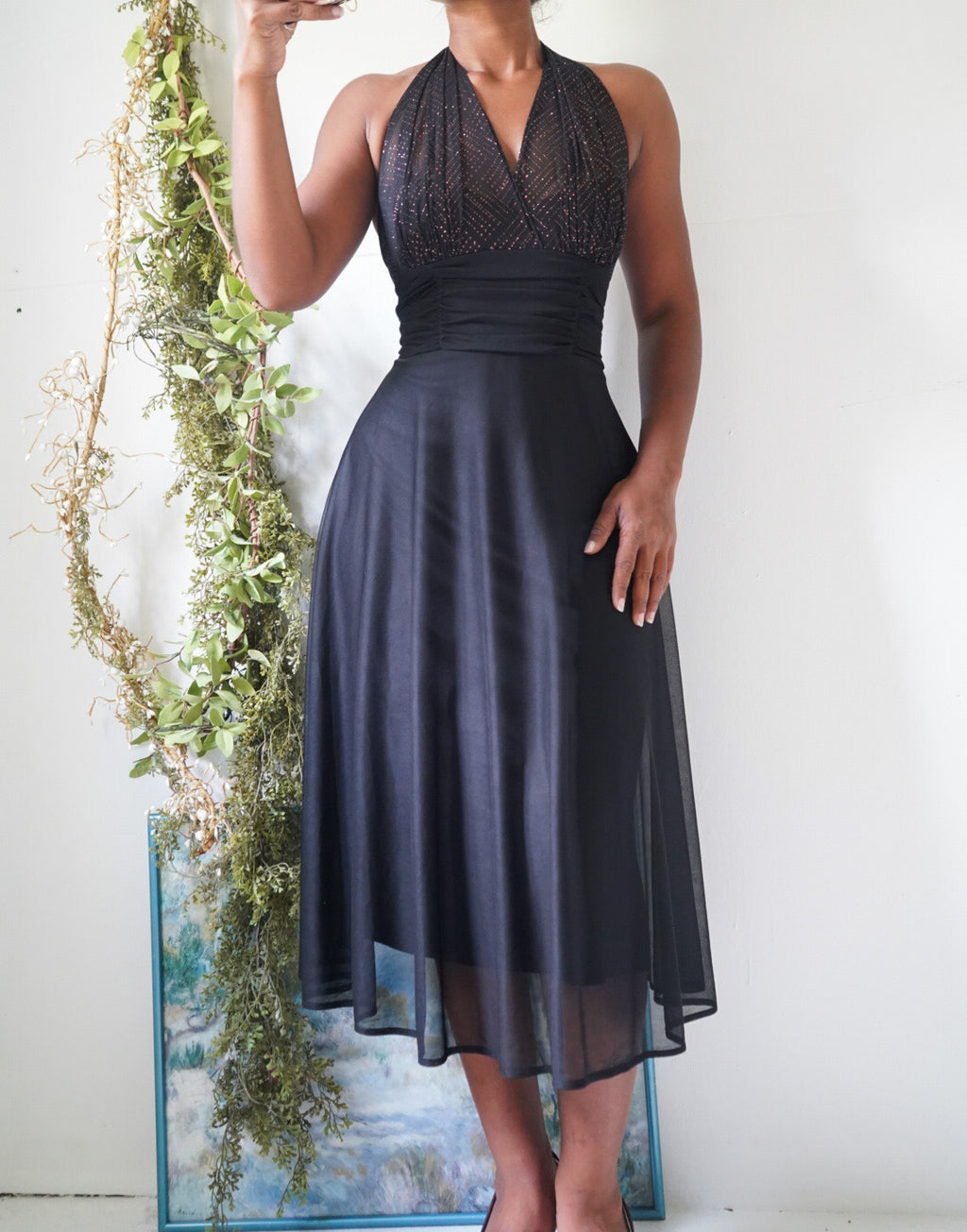 Y2K Black Halter Cocktail Dress