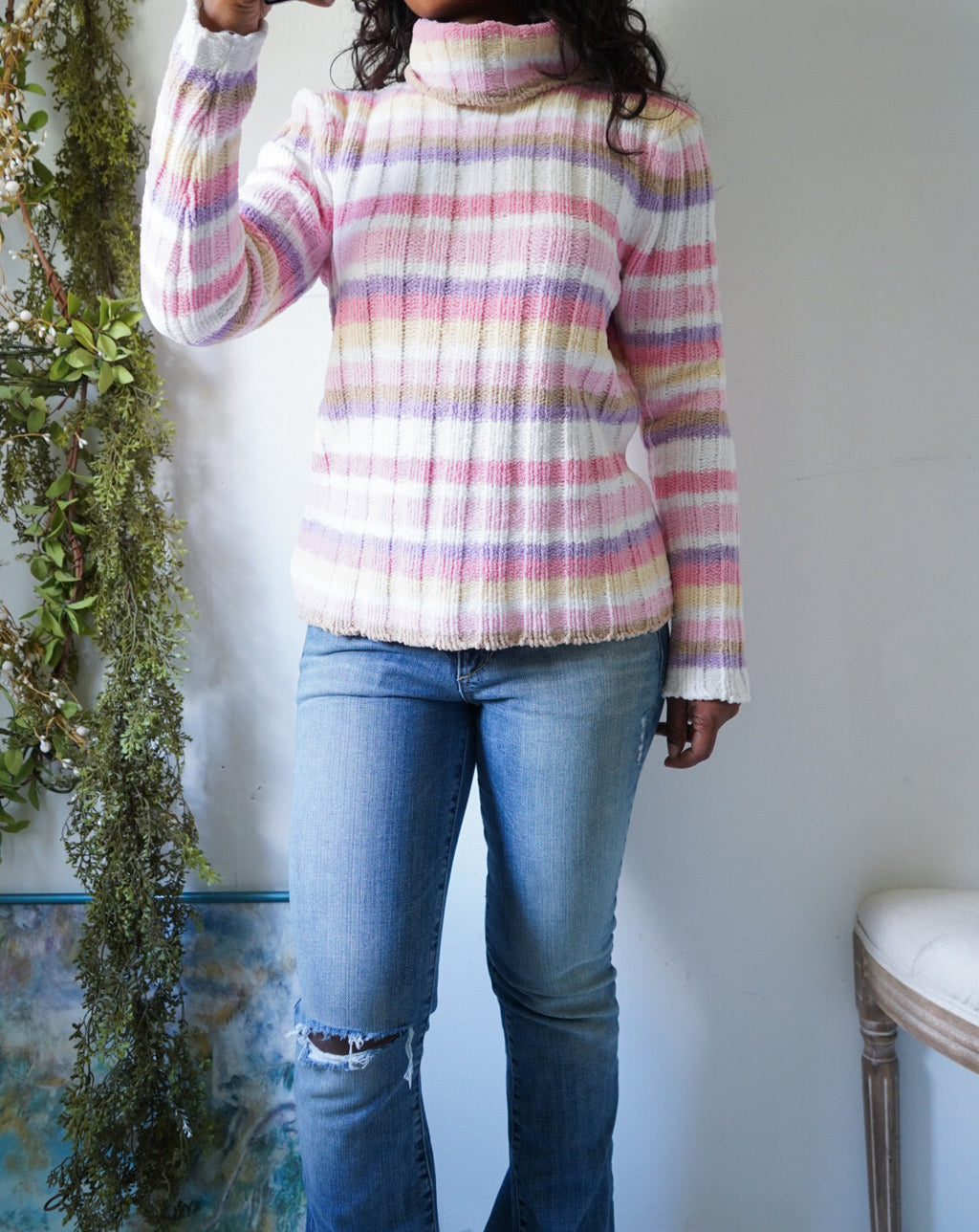 Y2K Pastel Stripe Turtleneck Sweater