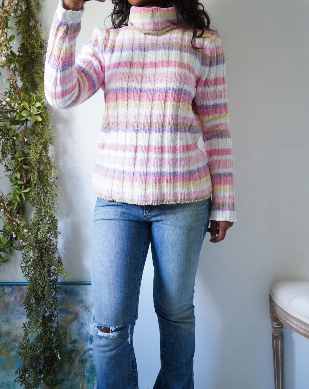 Y2K Pastel Stripe Turtleneck Sweater
