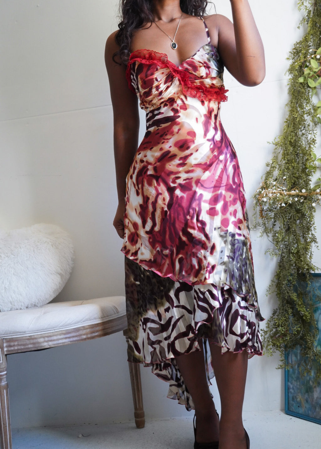 Y2K Animal Print Burnout Silk Blend Midi Dress