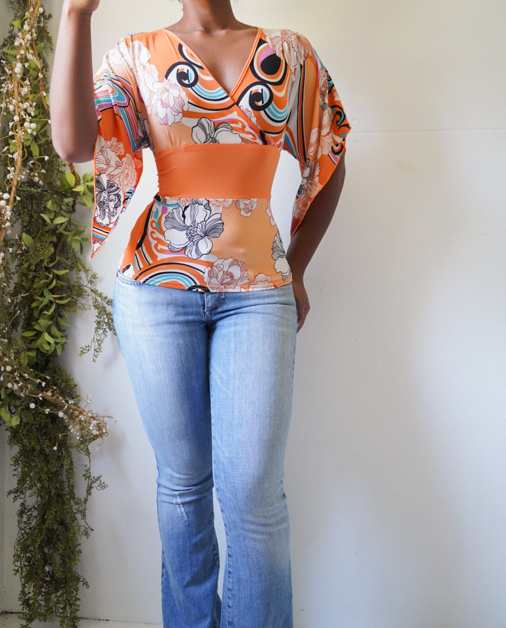 Vintage Y2K Bright Psychedelic Crossover Top