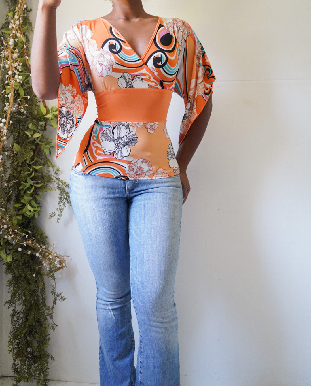 Vintage Y2K Bright Psychedelic Crossover Top