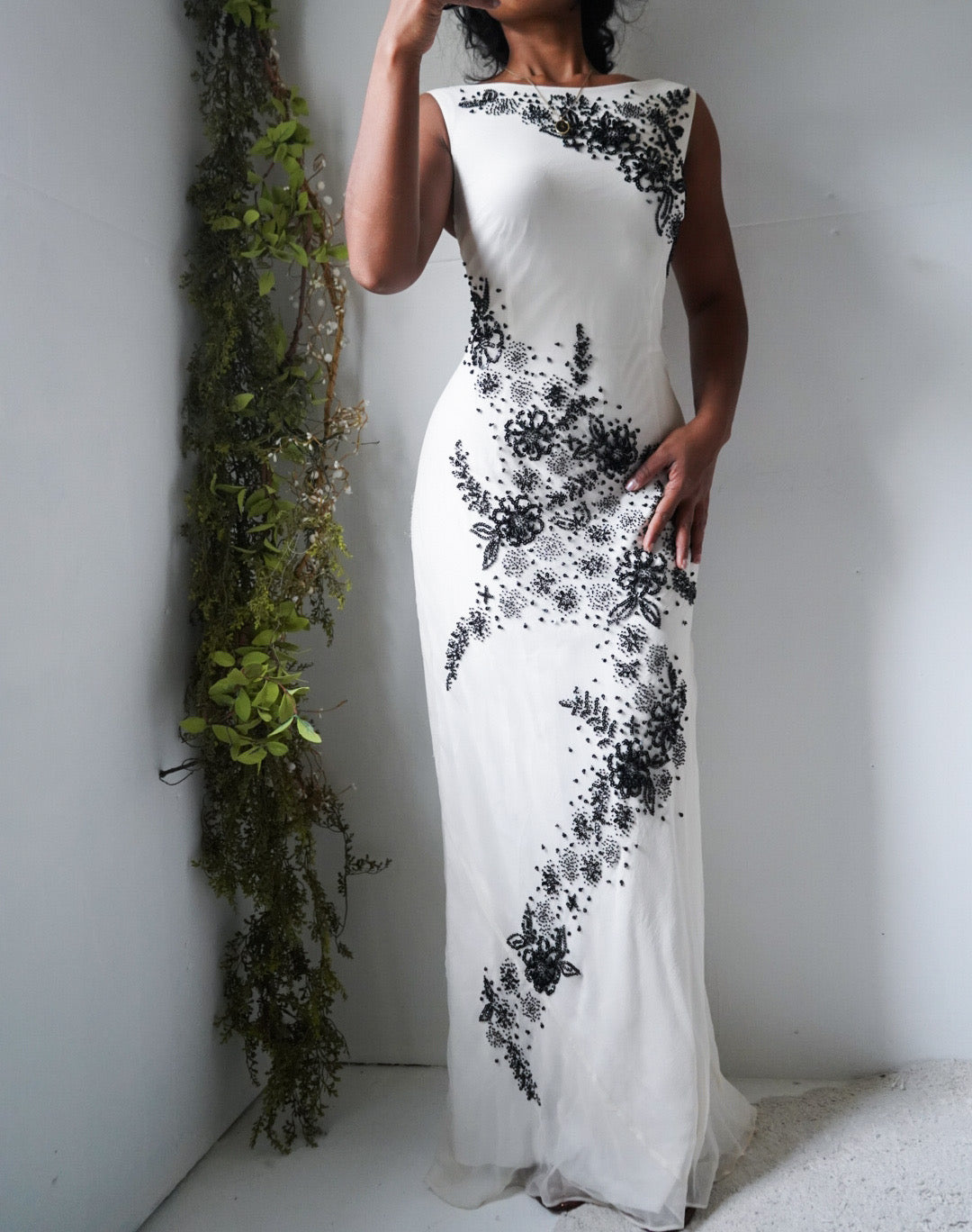 Vintage Y2K Contrast Beaded Silk Gown