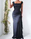 Vintage Y2K Black Milkmaid Bust Ruffle Detail Gown