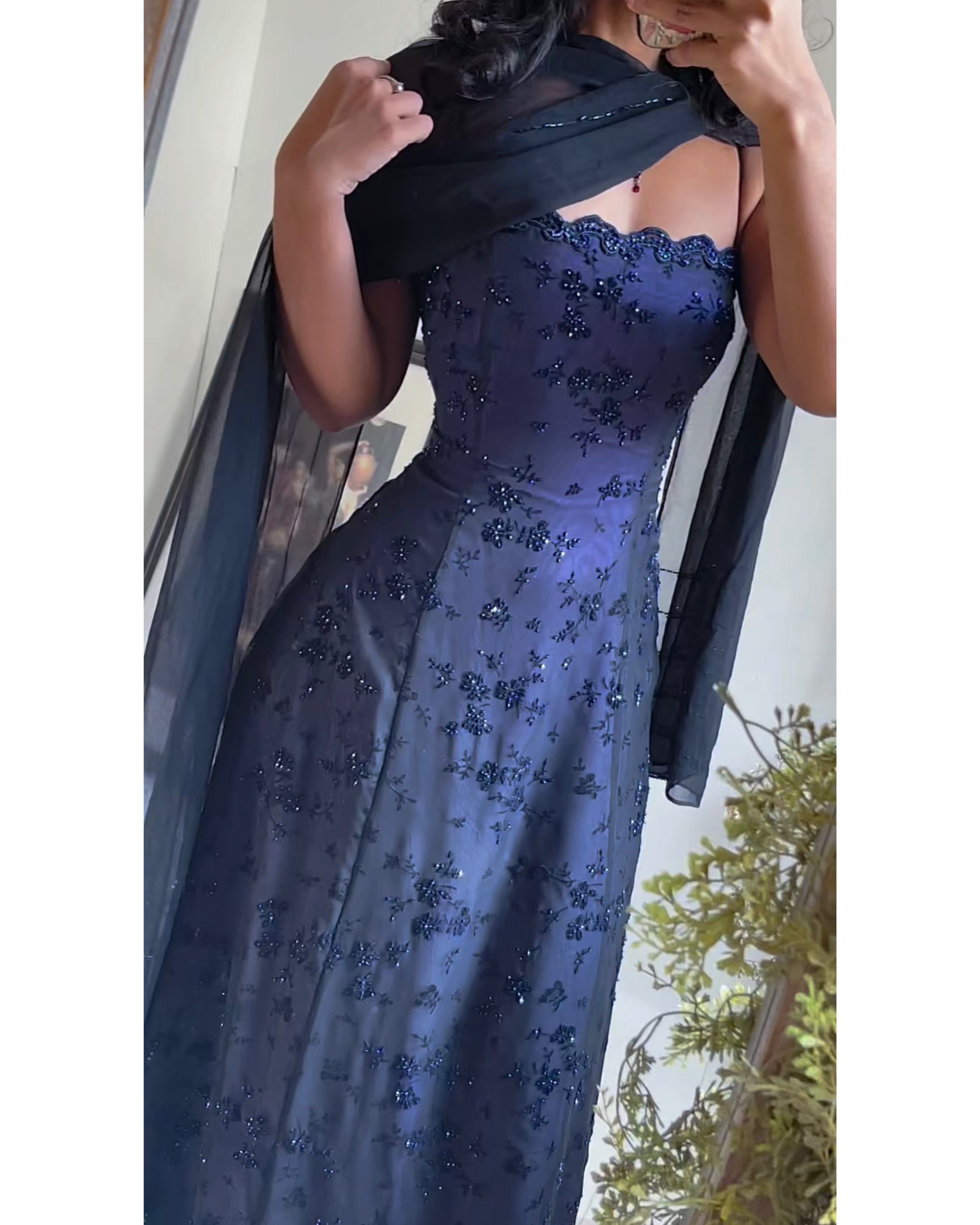 Indigo Layered Beaded Gown