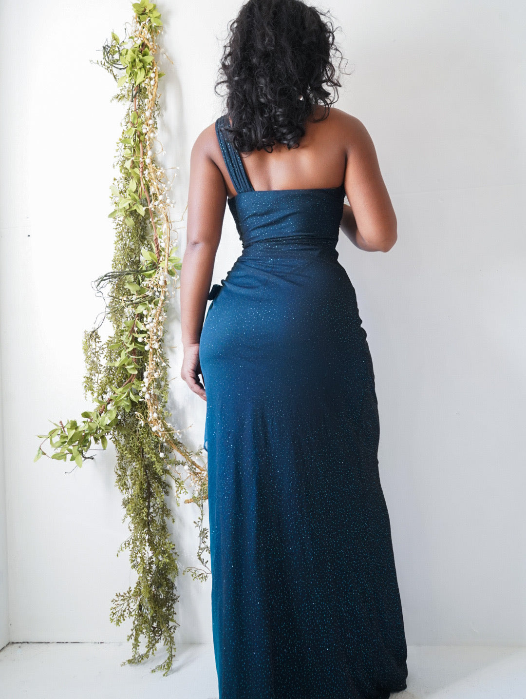 Blue Gradient Glitter One Shoulder Gown