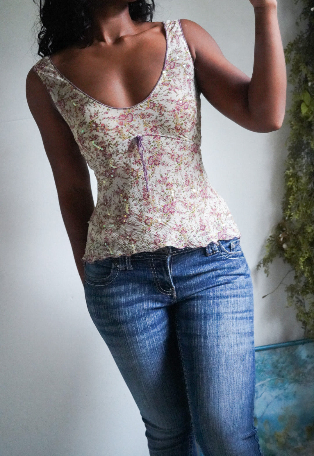 Y2K Dainty Floral Silk Top