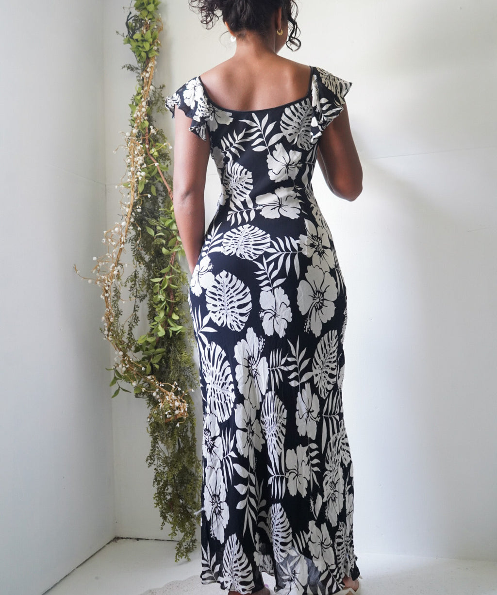 Y2K Monochrome Tropical Floral Dress