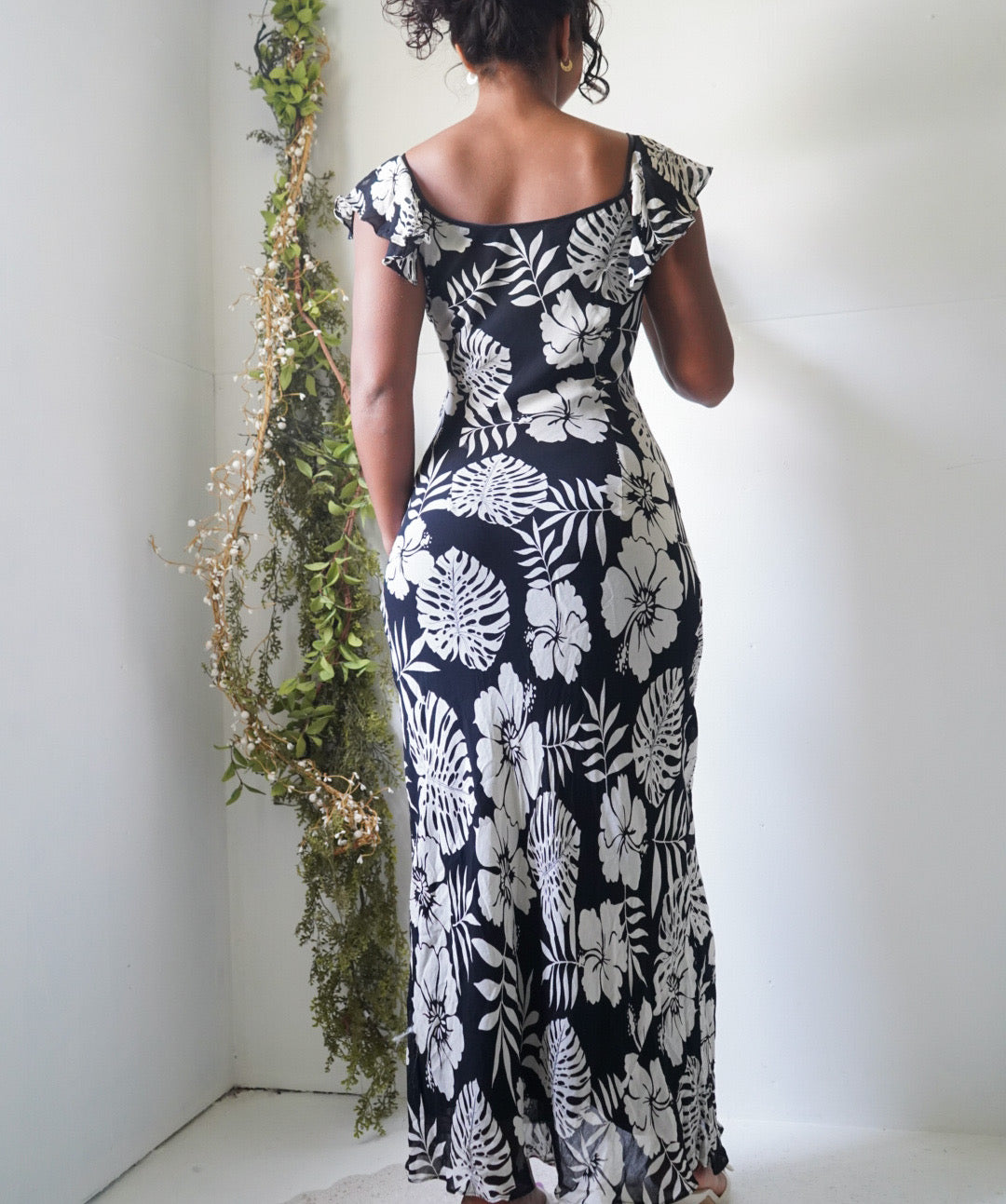 Y2K Monochrome Tropical Floral Dress